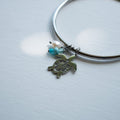 Silver Hibiscus Turtle Charm Bangle