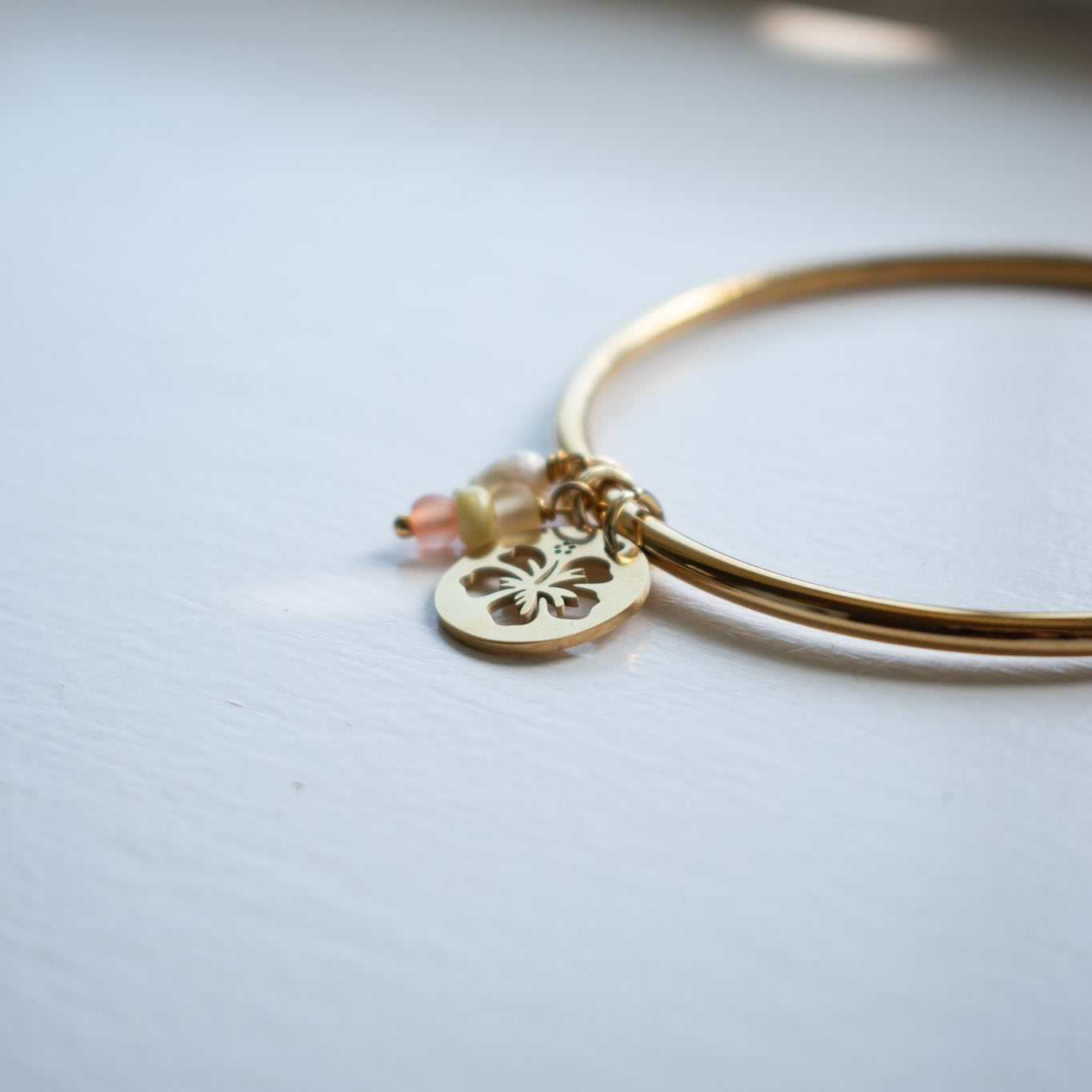 Gold Hibiscus Circle Charm Bangle