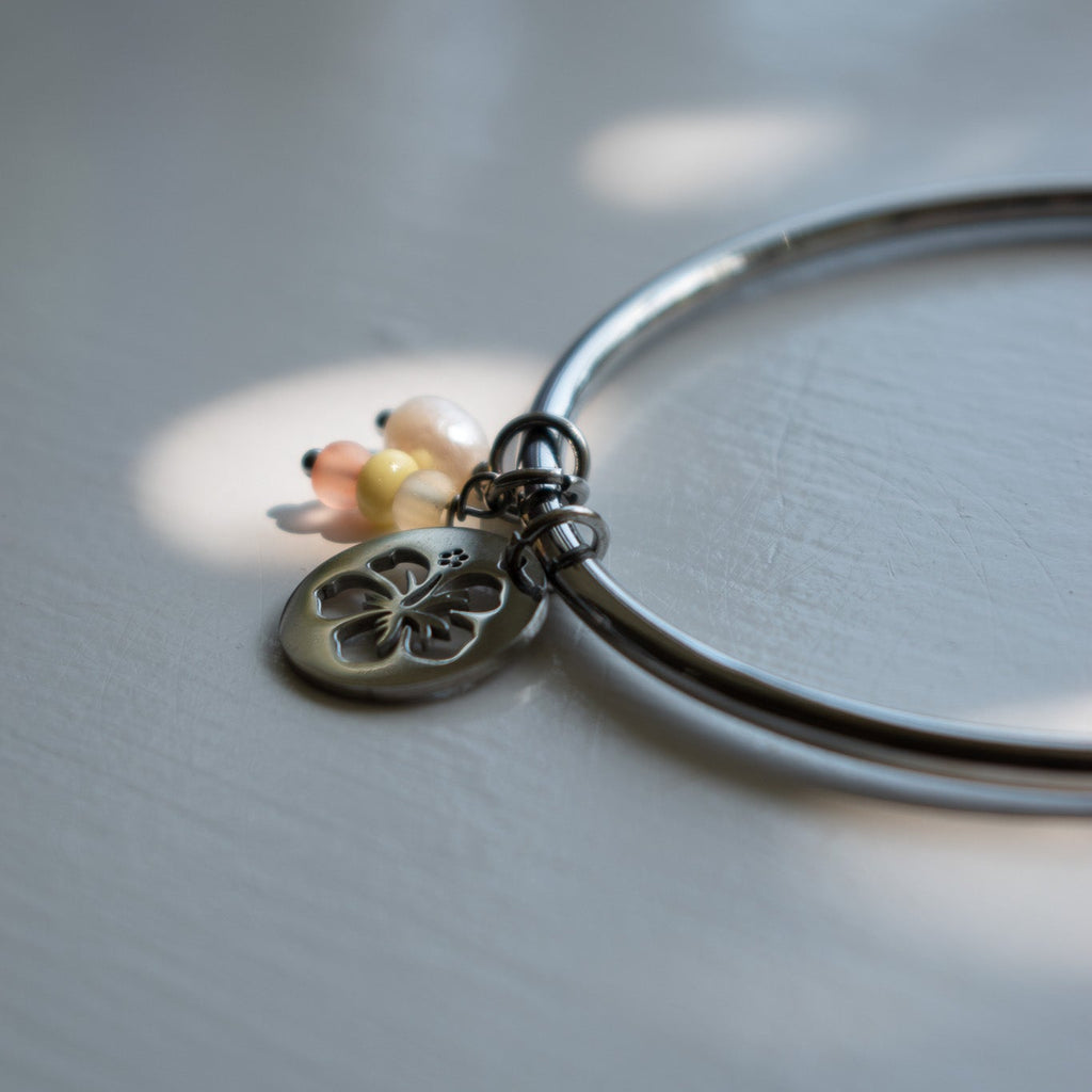 Silver Hibiscus Charm Bangle