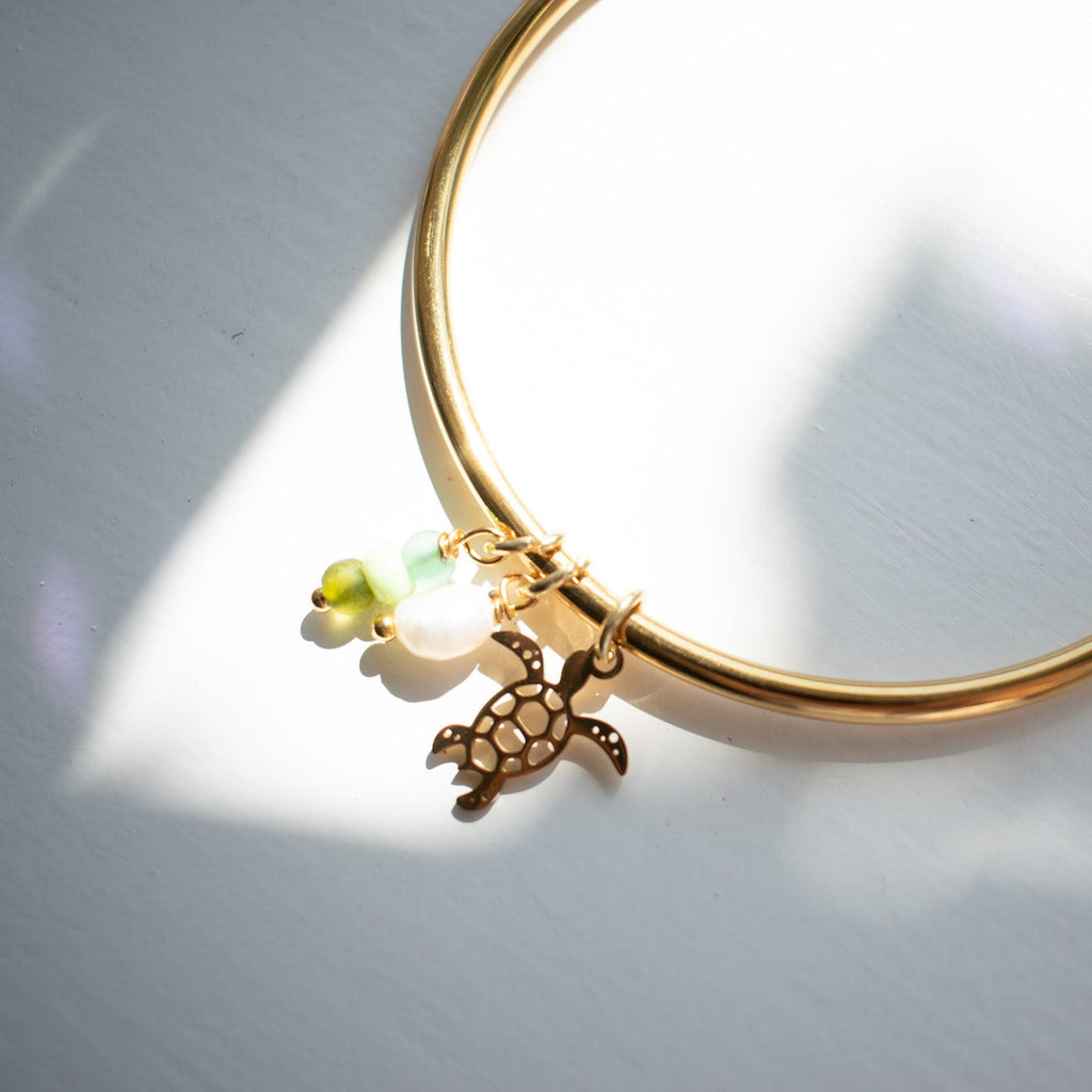 Gold Turtle Charm Bangle