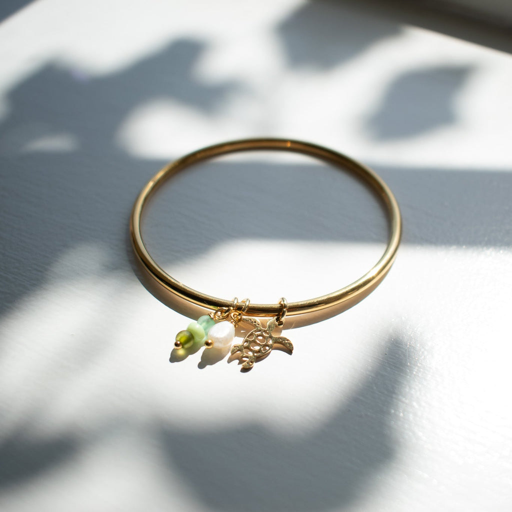 Gold Turtle Charm Bangle