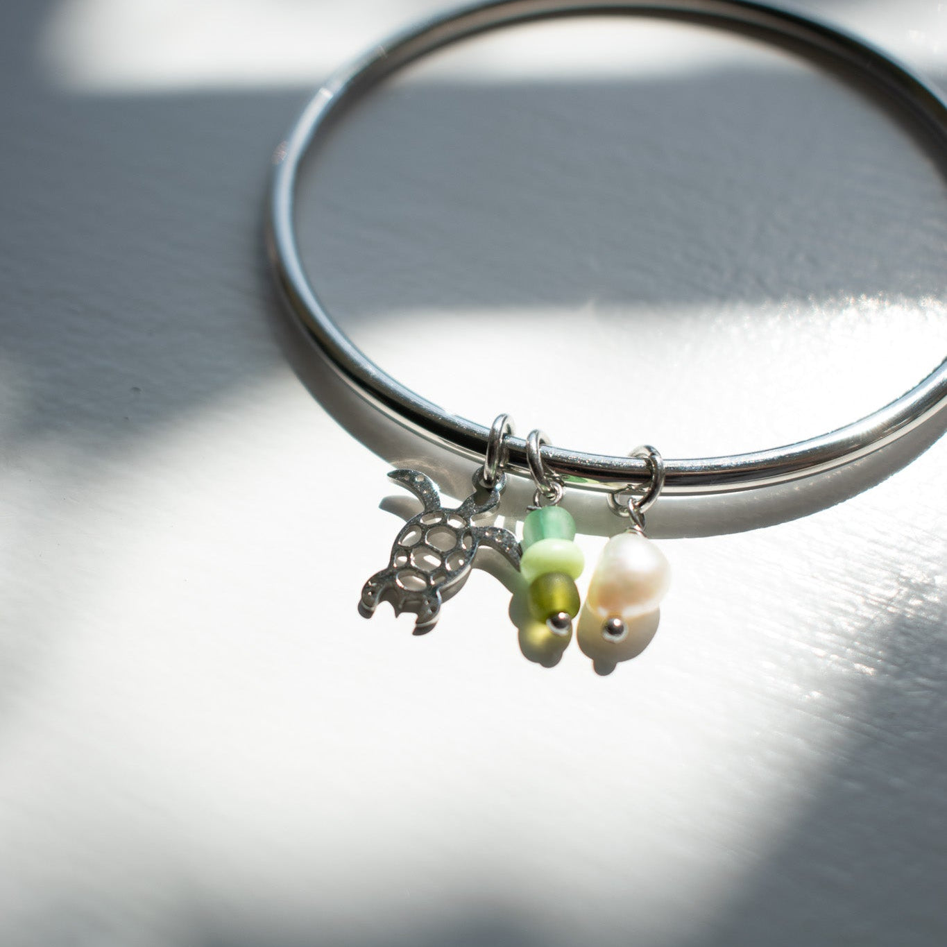 Silver Turtle Charm Bangle