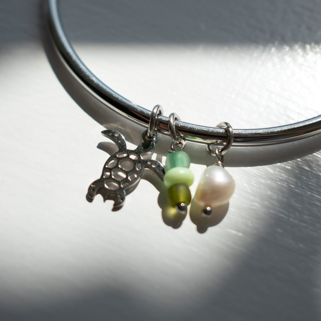 Silver Turtle Charm Bangle