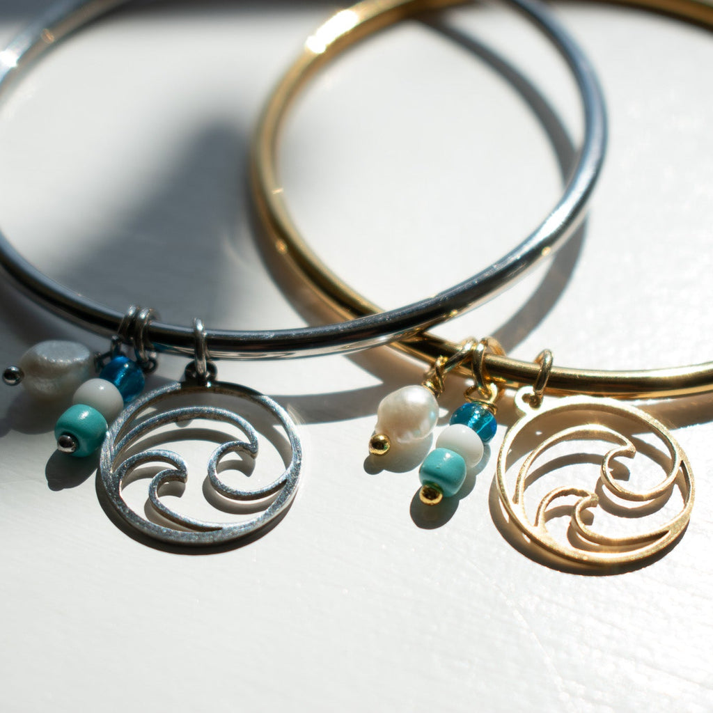 Silver Wave Charm Bangle