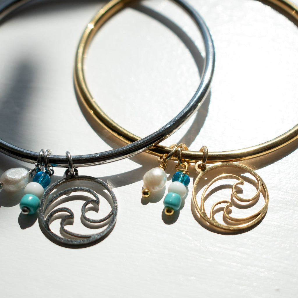Gold Wave Charm Bangle