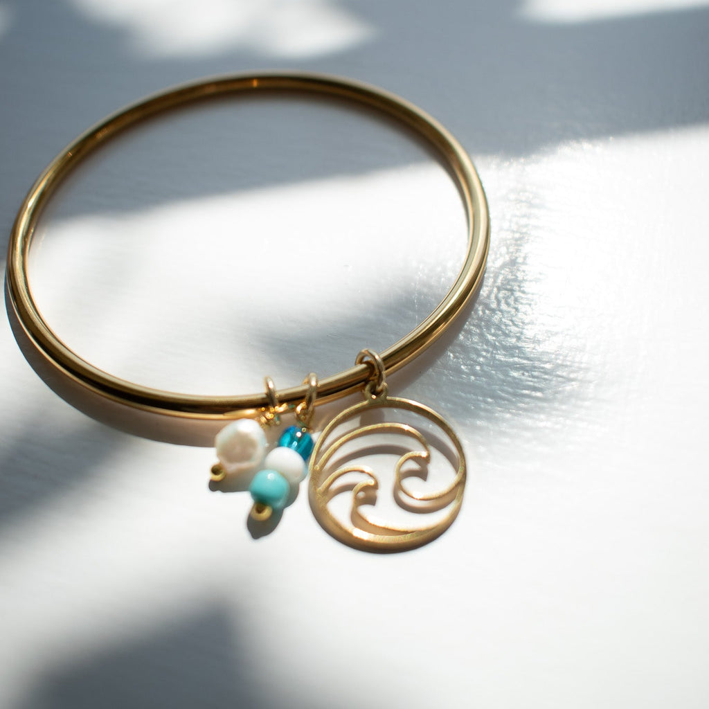 Gold Wave Charm Bangle