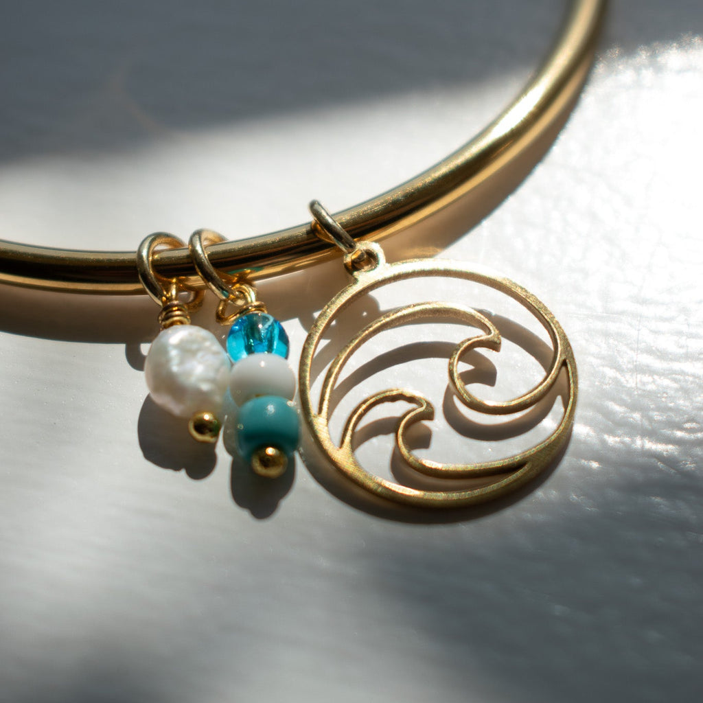 Gold Wave Charm Bangle