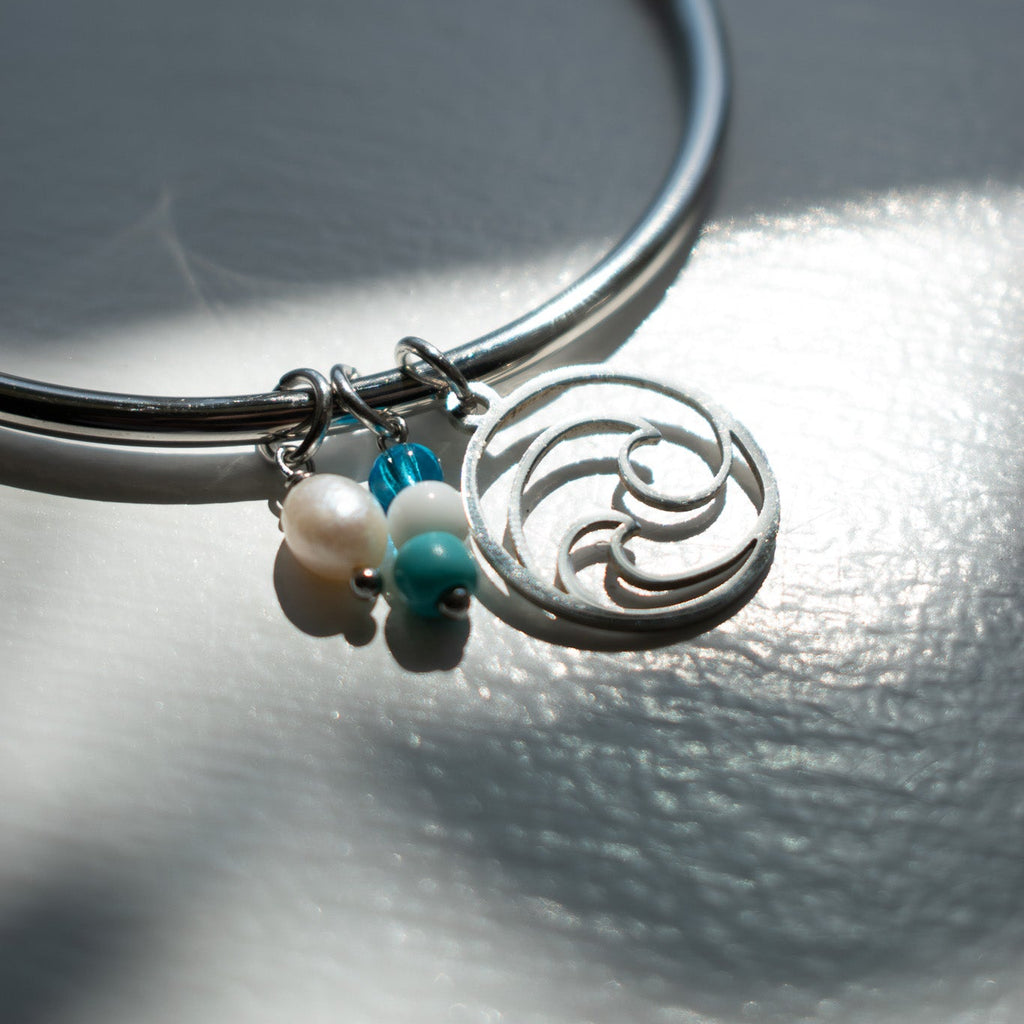Silver Wave Charm Bangle