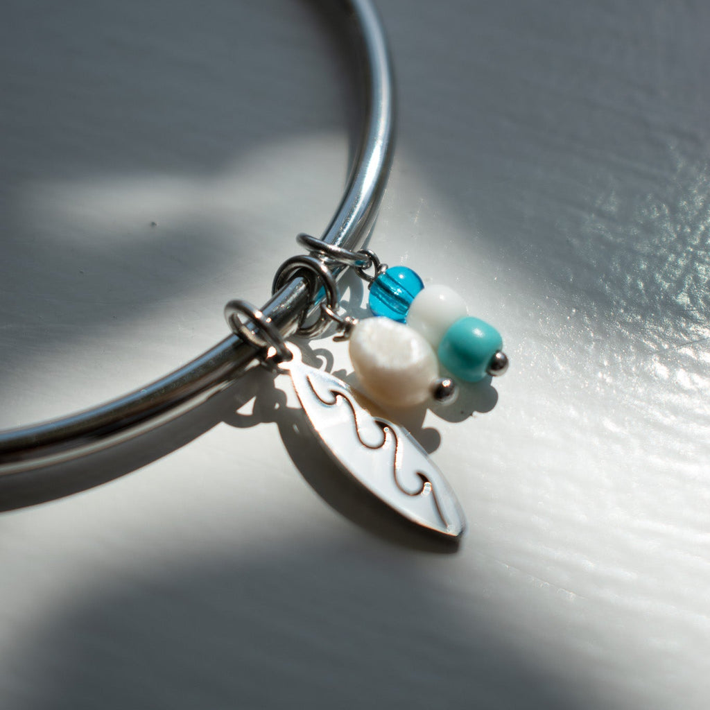 Silver Surfboard Charm Bangle
