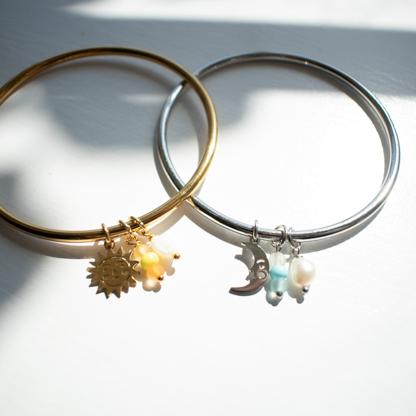 Silver Moon Charm Bangle