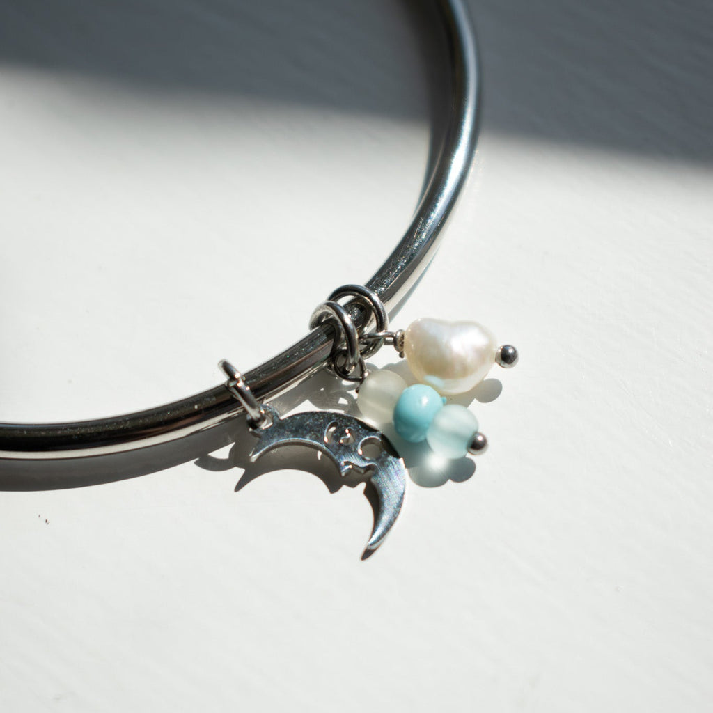 Silver Moon Charm Bangle