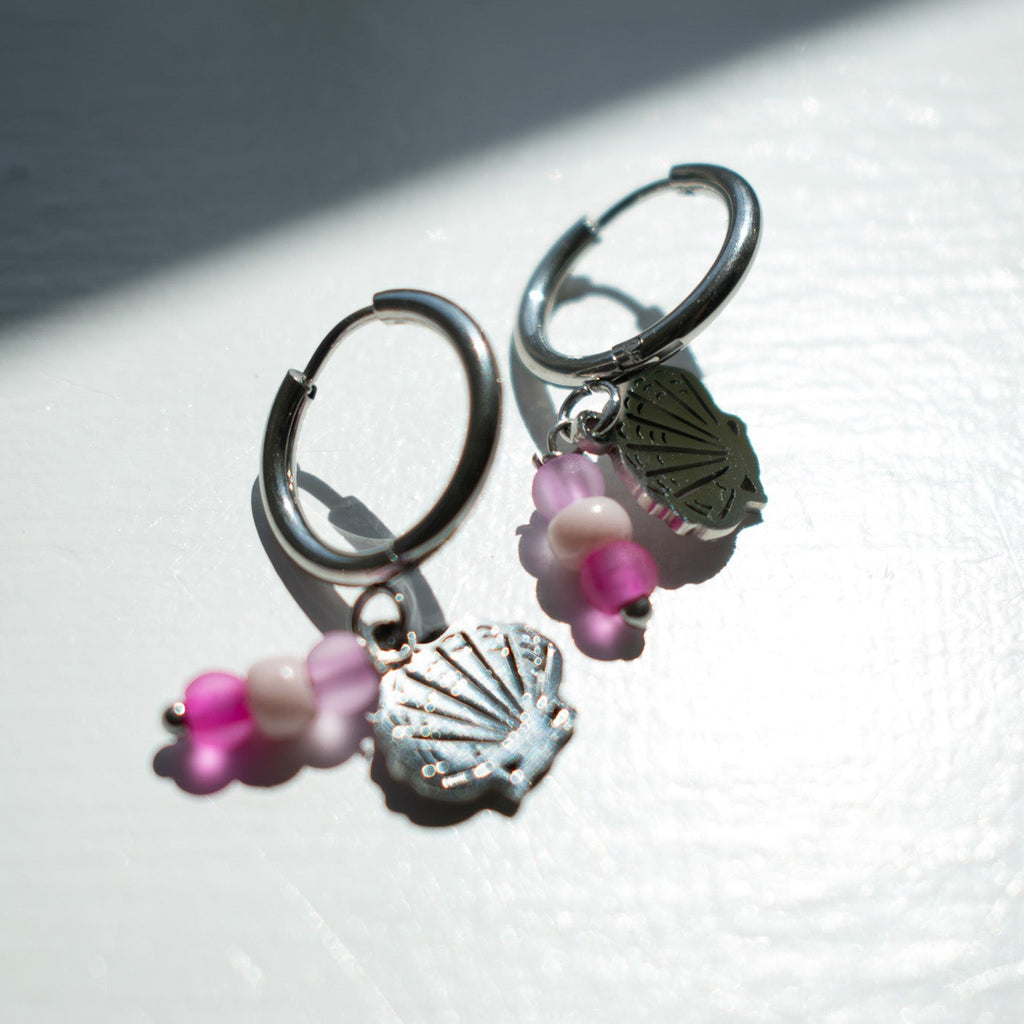 Silver Shell Charm Earrings