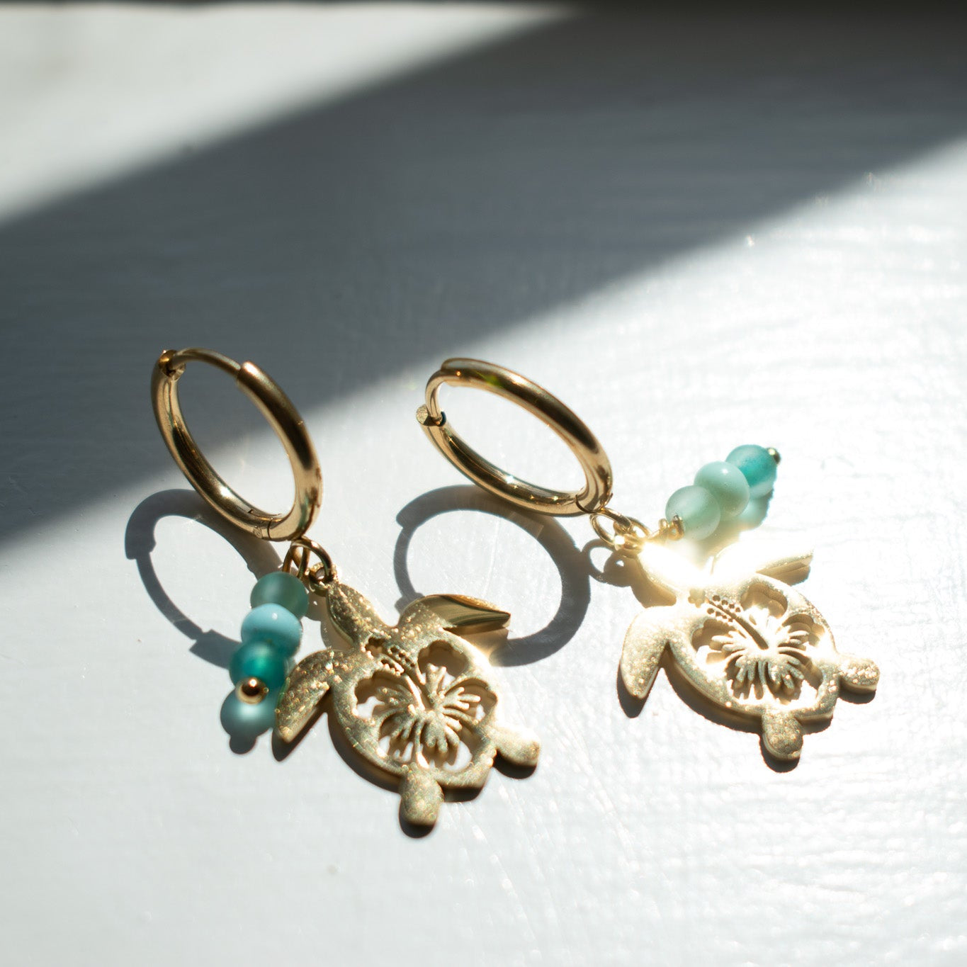 Gold Hibiscus Turtle Earrings