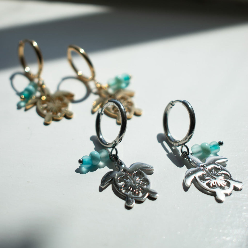 Gold Hibiscus Turtle Earrings