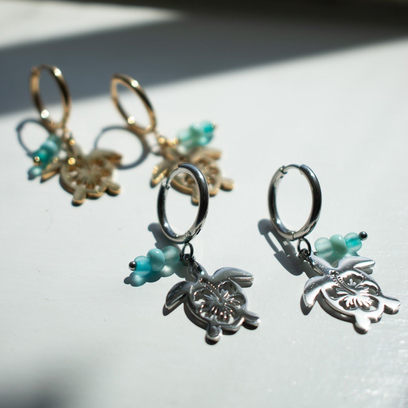 Gold Hibiscus Turtle Earrings