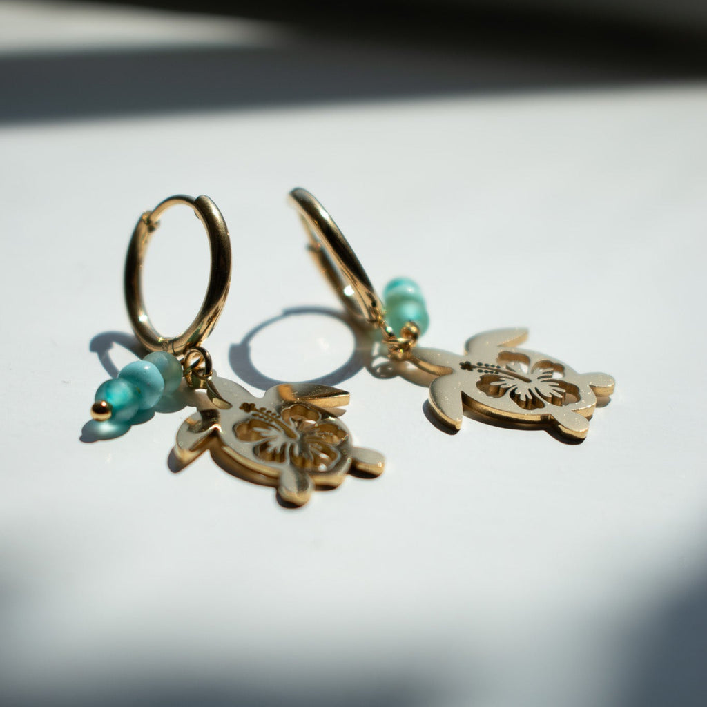Gold Hibiscus Turtle Earrings