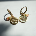 Gold Hibiscus Circle Charm Earrings