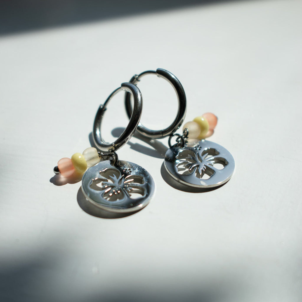 Silver Hibiscus Charm Earrings