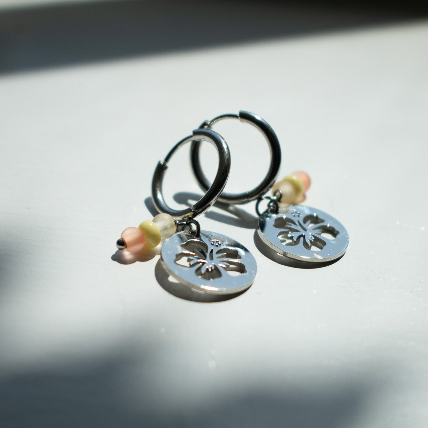 Silver Hibiscus Charm Earrings