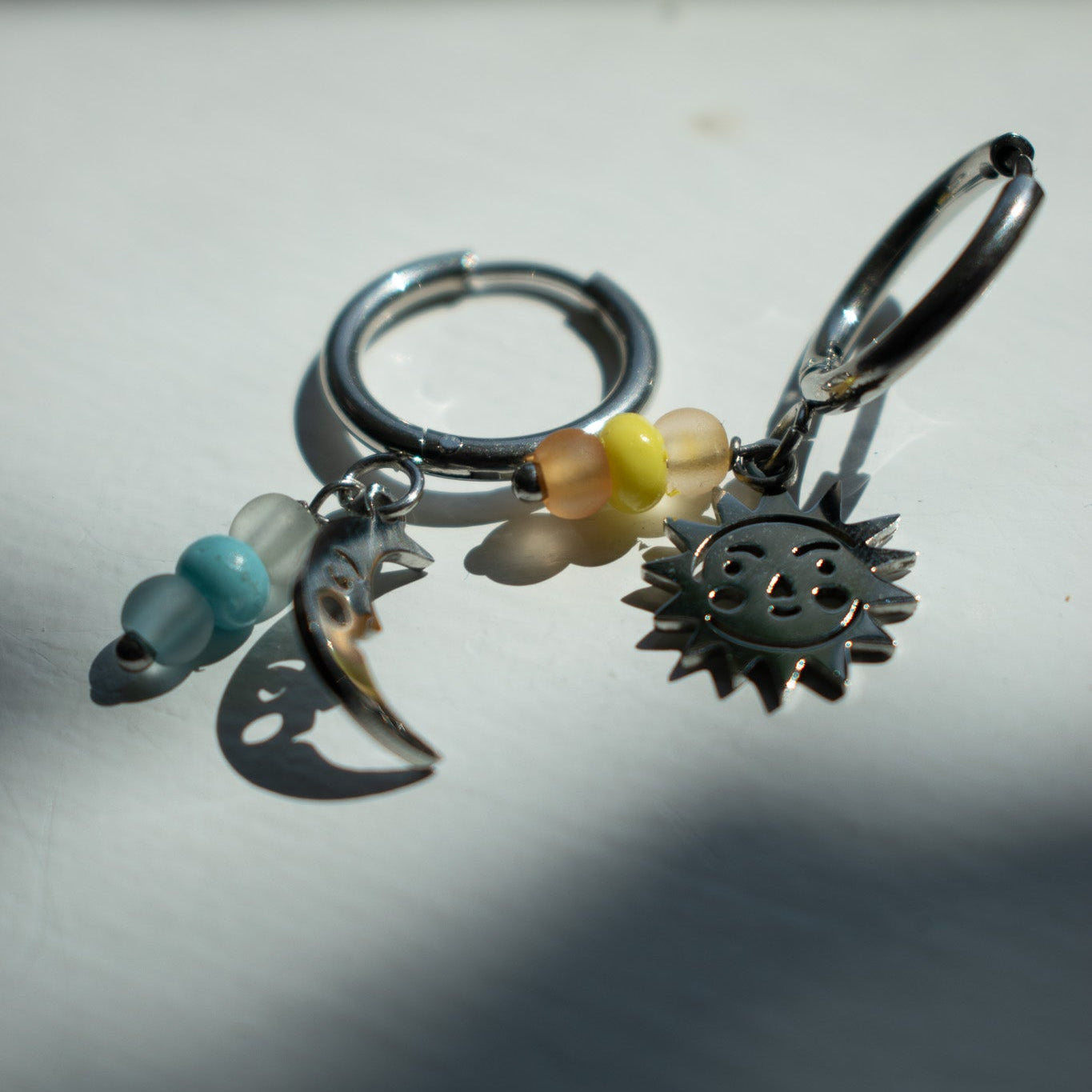 Silver Sun and Moon Charm Earrings