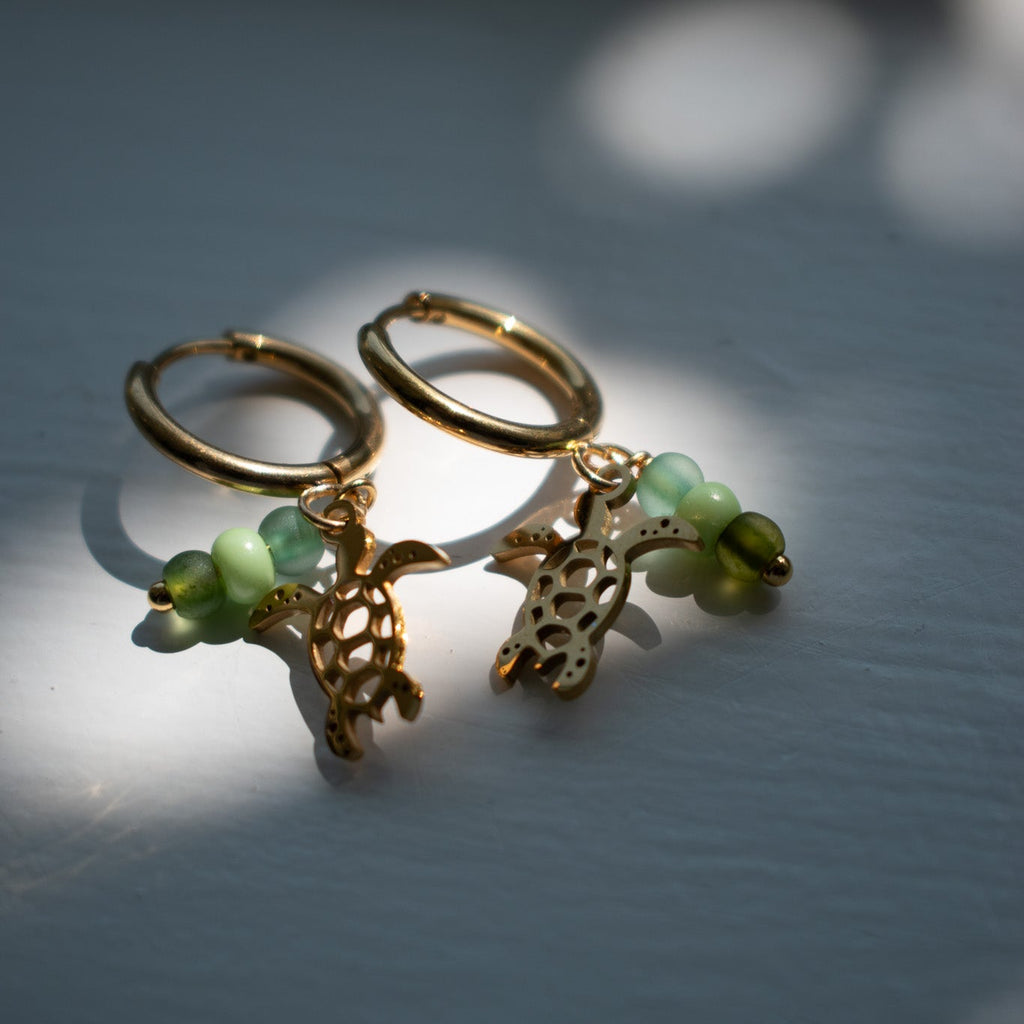Gold Turtle Charm Earrings