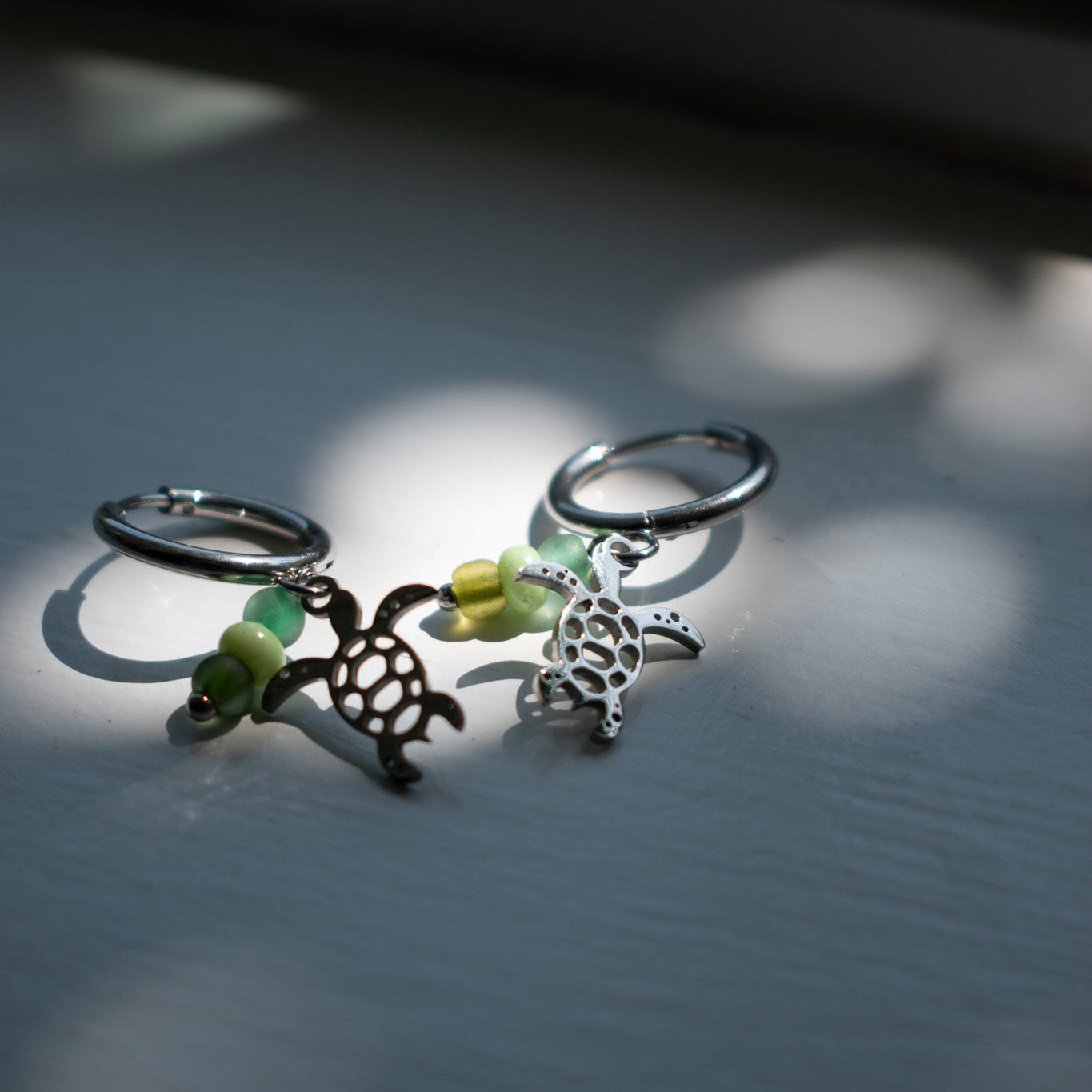 Silver Turtle Charm Earrings