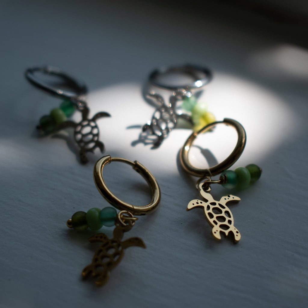 Silver Turtle Charm Earrings