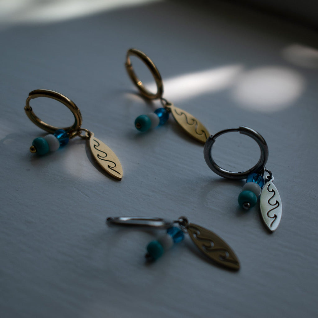 Silver Surfboard Charm Earrings