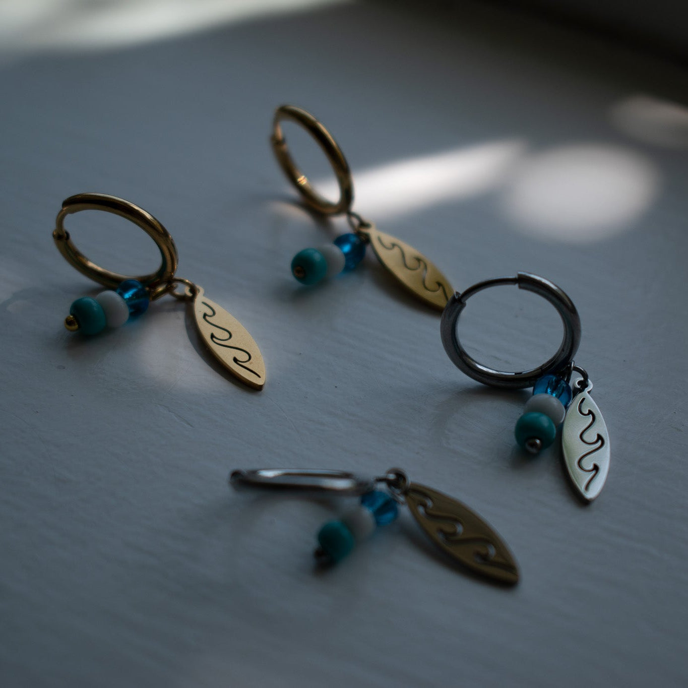 Silver Surfboard Charm Earrings