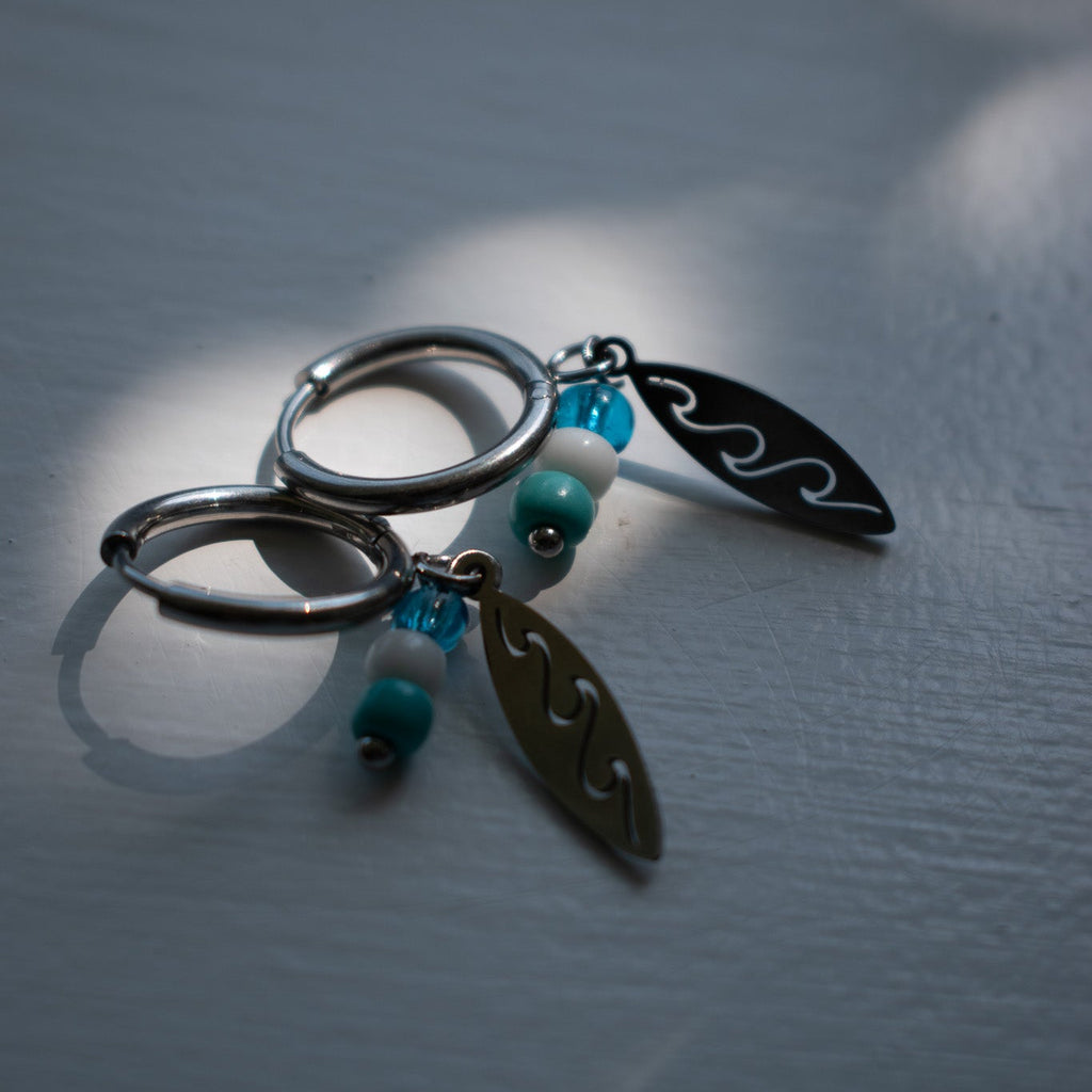 Silver Surfboard Charm Earrings