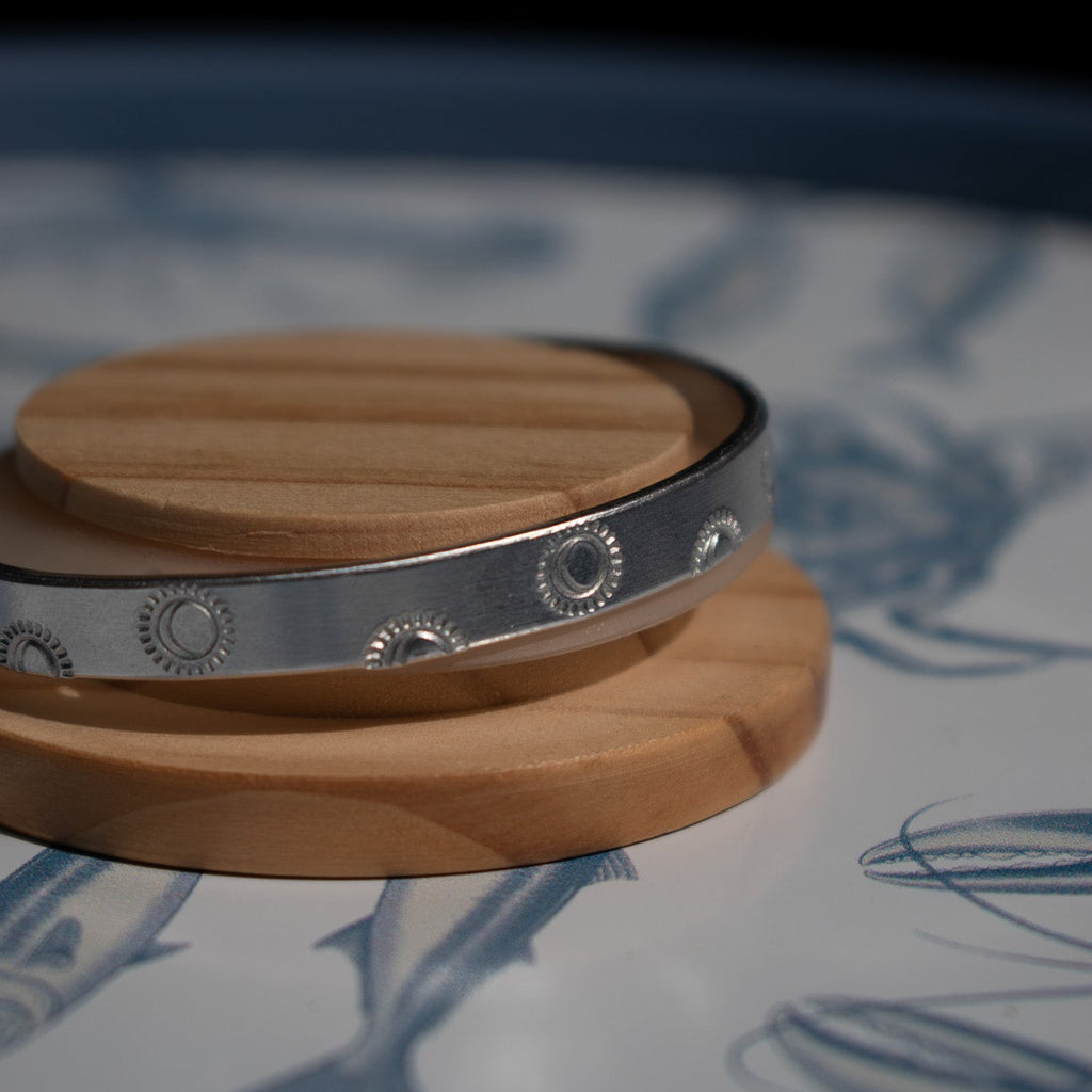 Silver Sun hand-Stamped Bangle