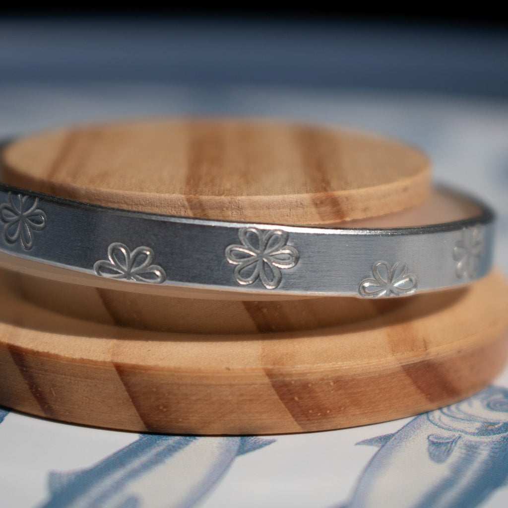 Silver Ditzy Daisy Hand-Stamped Bangle