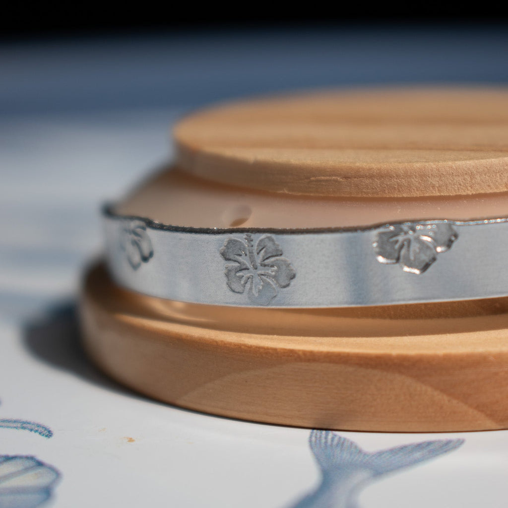 Silver Hibiscus Hand-Stamped Bangle