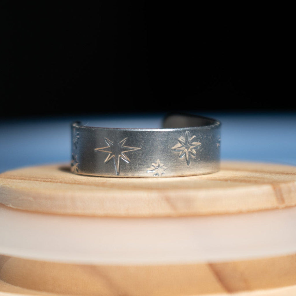 Silver Spangly Star Hand-Stamped Ring
