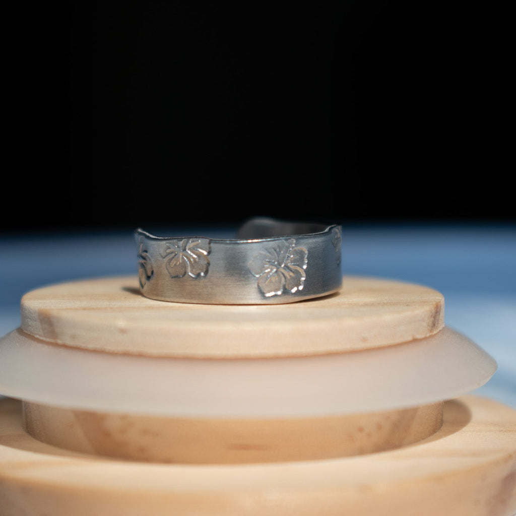 Silver Hibiscus Hand-Stamped Ring