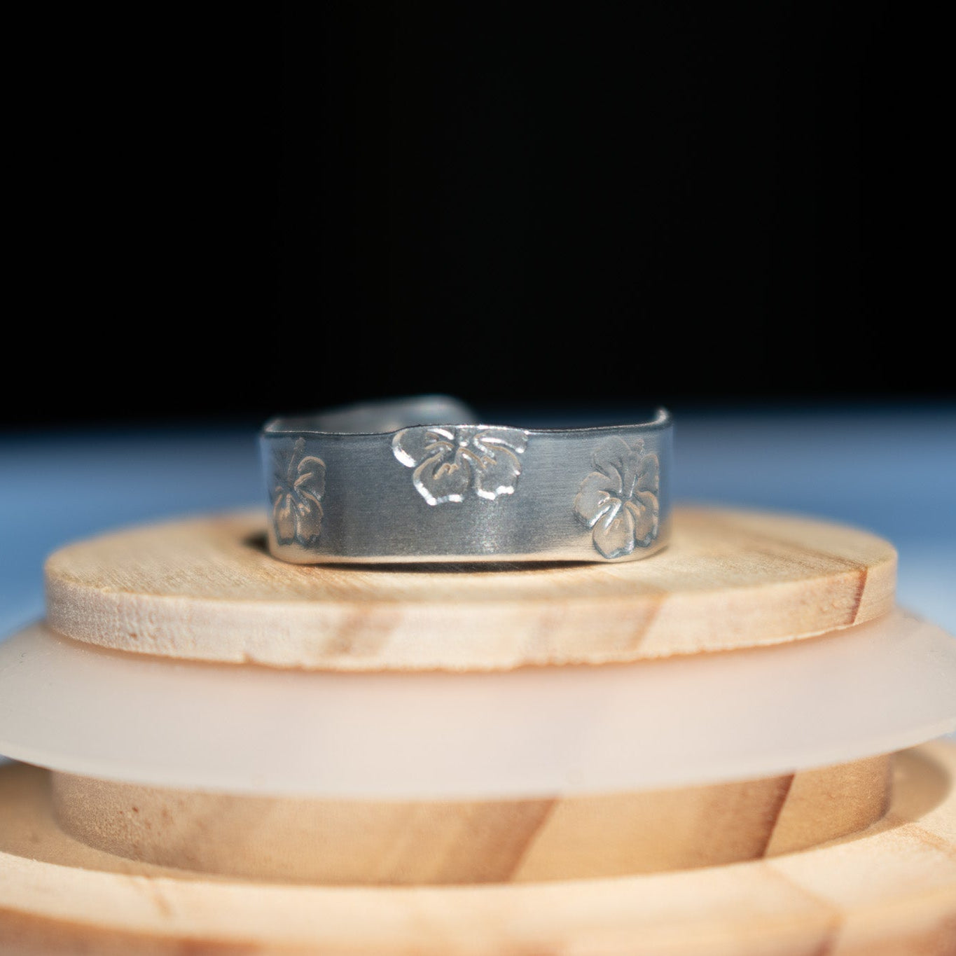 Silver Hibiscus Hand-Stamped Ring