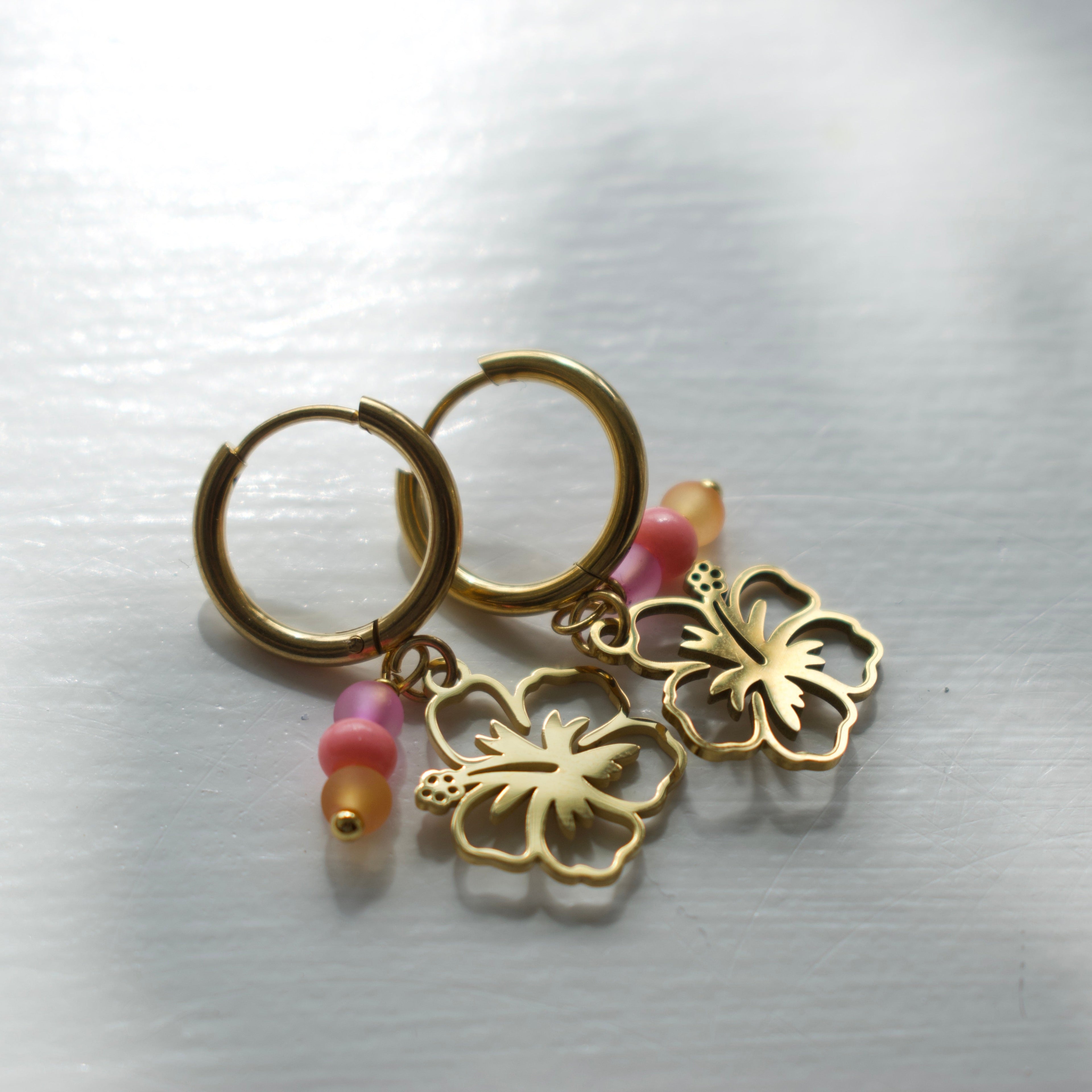 Gold Hibiscus Charm Earrings