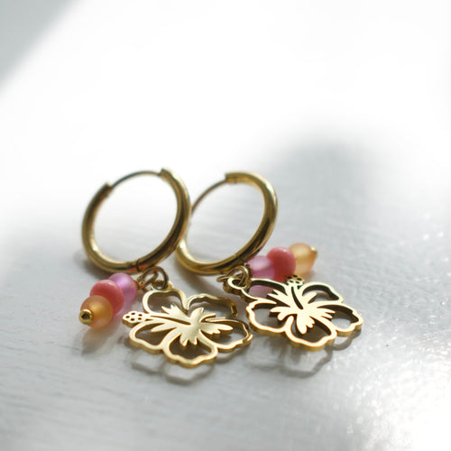 Gold Hibiscus Charm Earrings