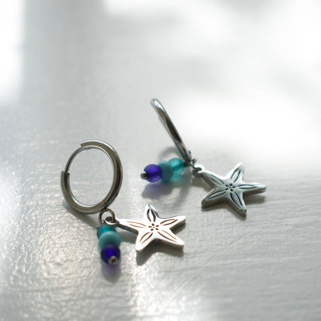 Silver Starfish Charm Earrings