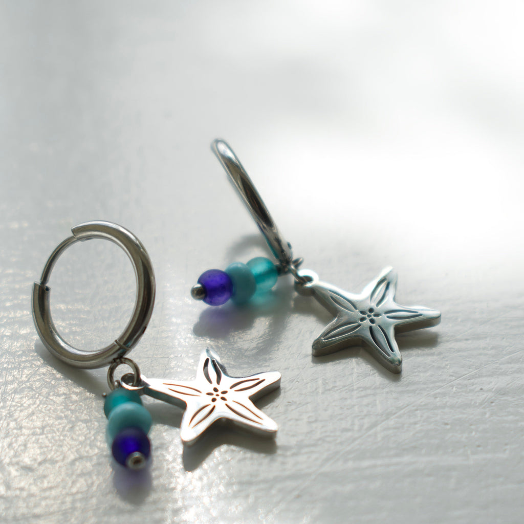 Silver Starfish Charm Earrings