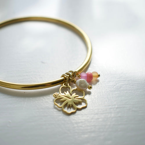 Gold Hibiscus Charm Bangle