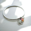 Silver Hibiscus Charm Bangle