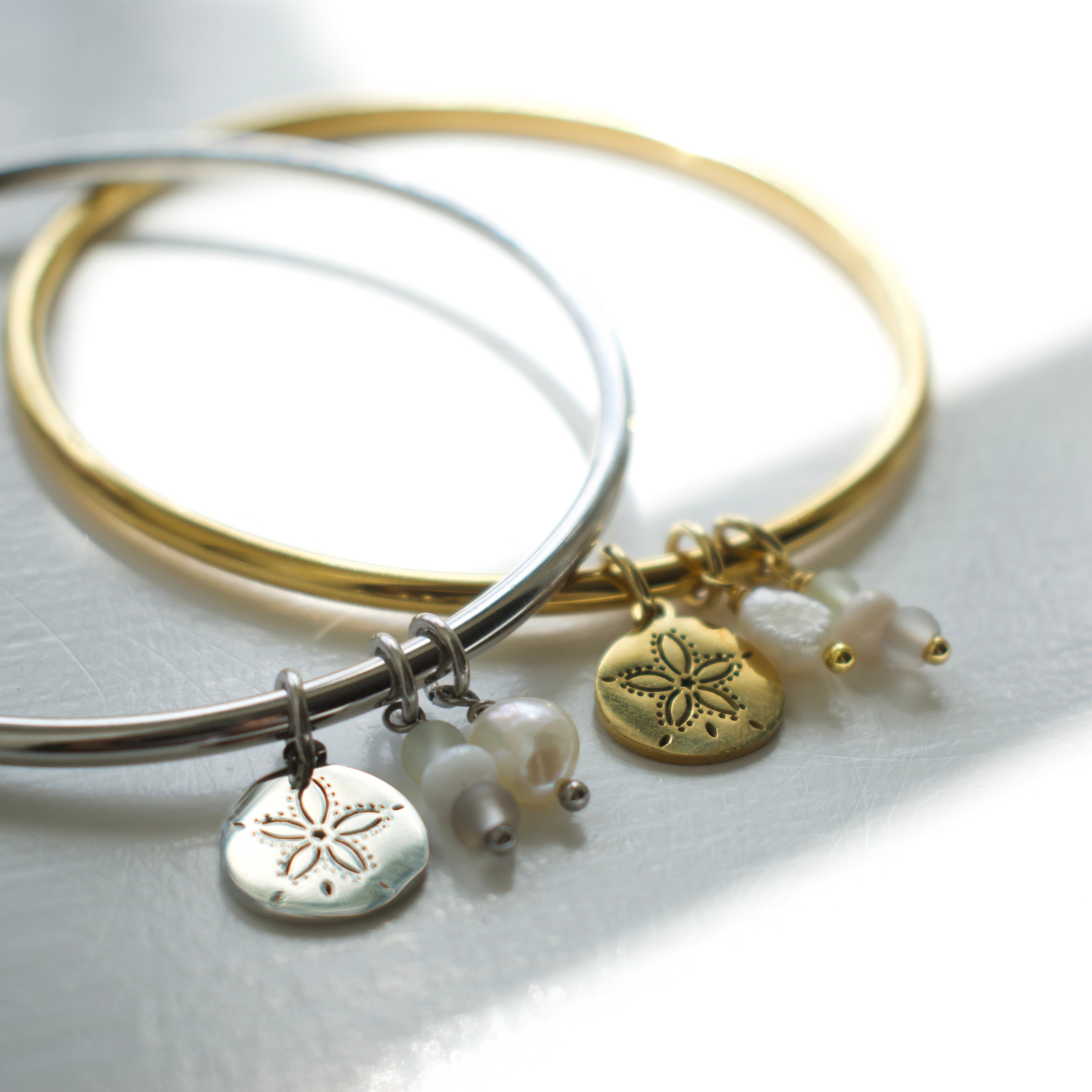 Gold Sand Dollar Charm Bangle