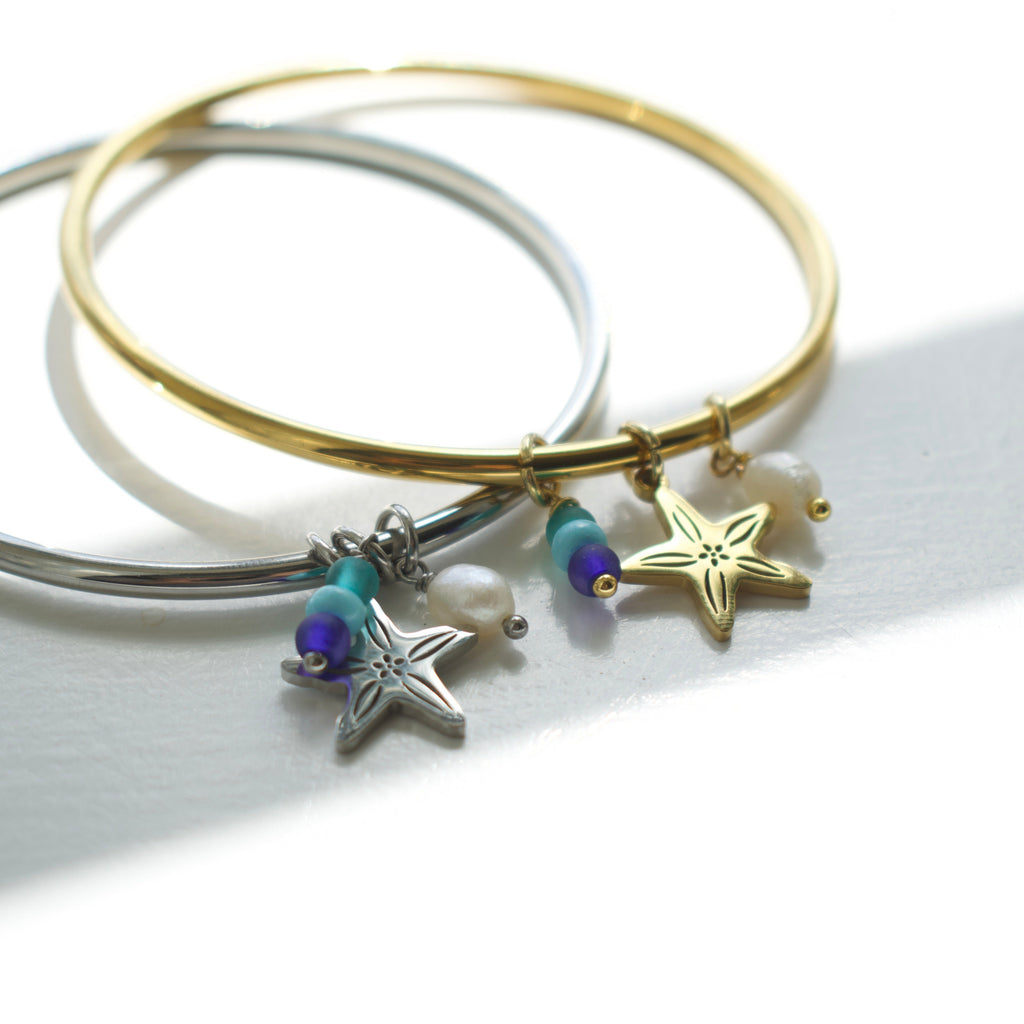 Silver Starfish Charm Bangle