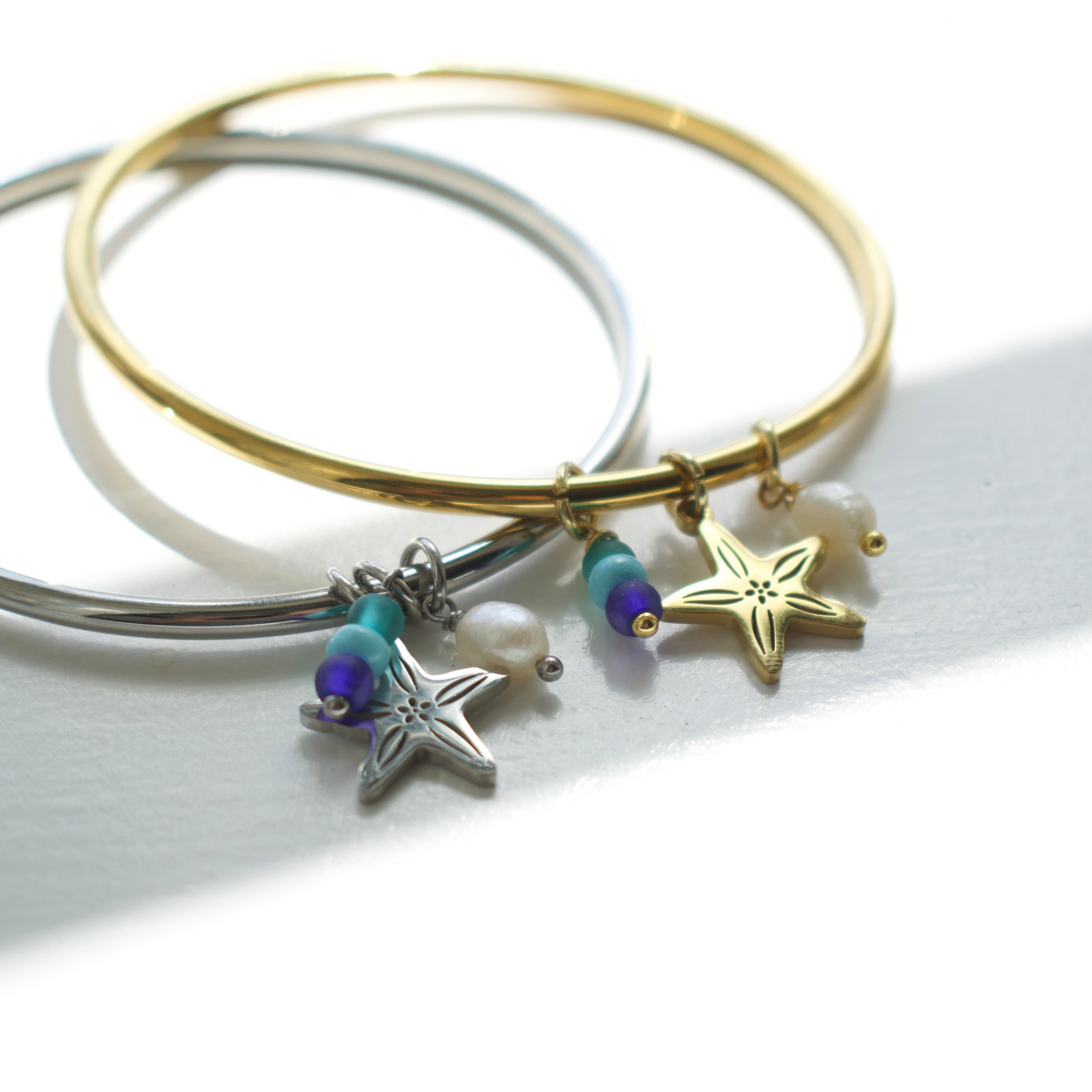 Silver Starfish Charm Bangle