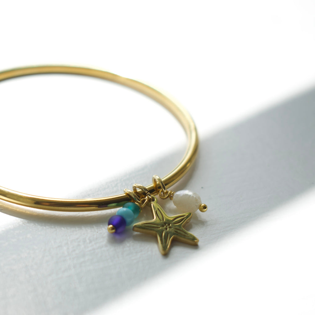 Gold Starfish Charm Bangle
