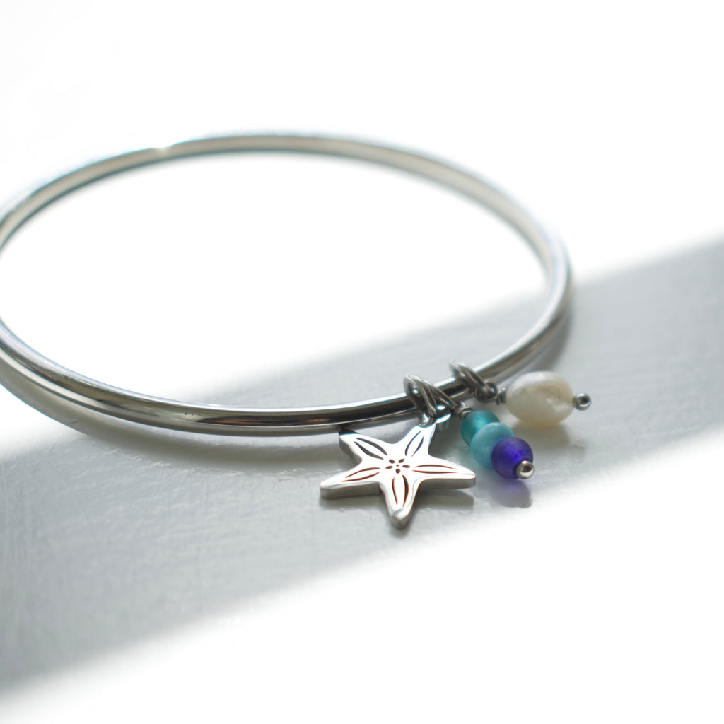 Silver Starfish Charm Bangle