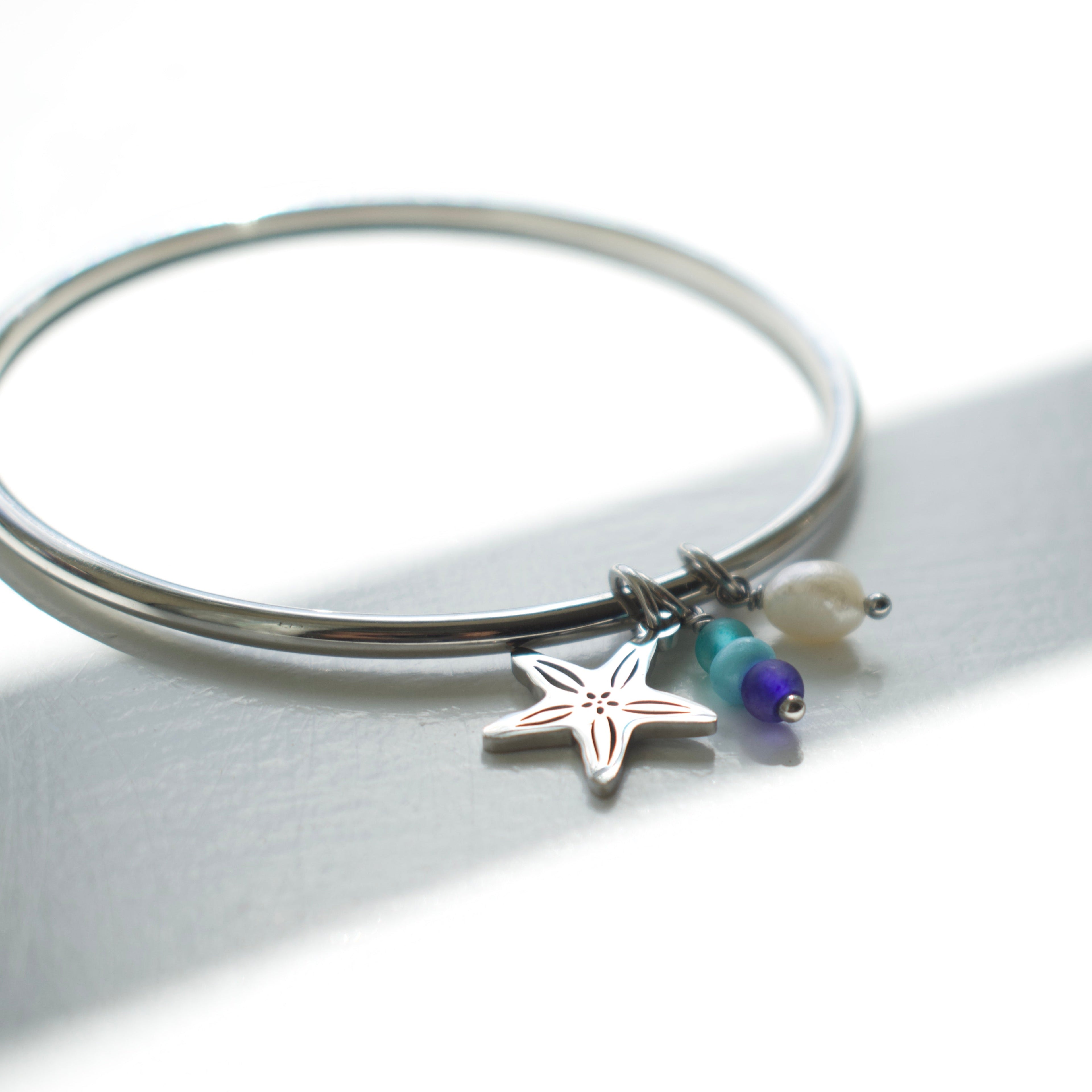 Silver Starfish Charm Bangle