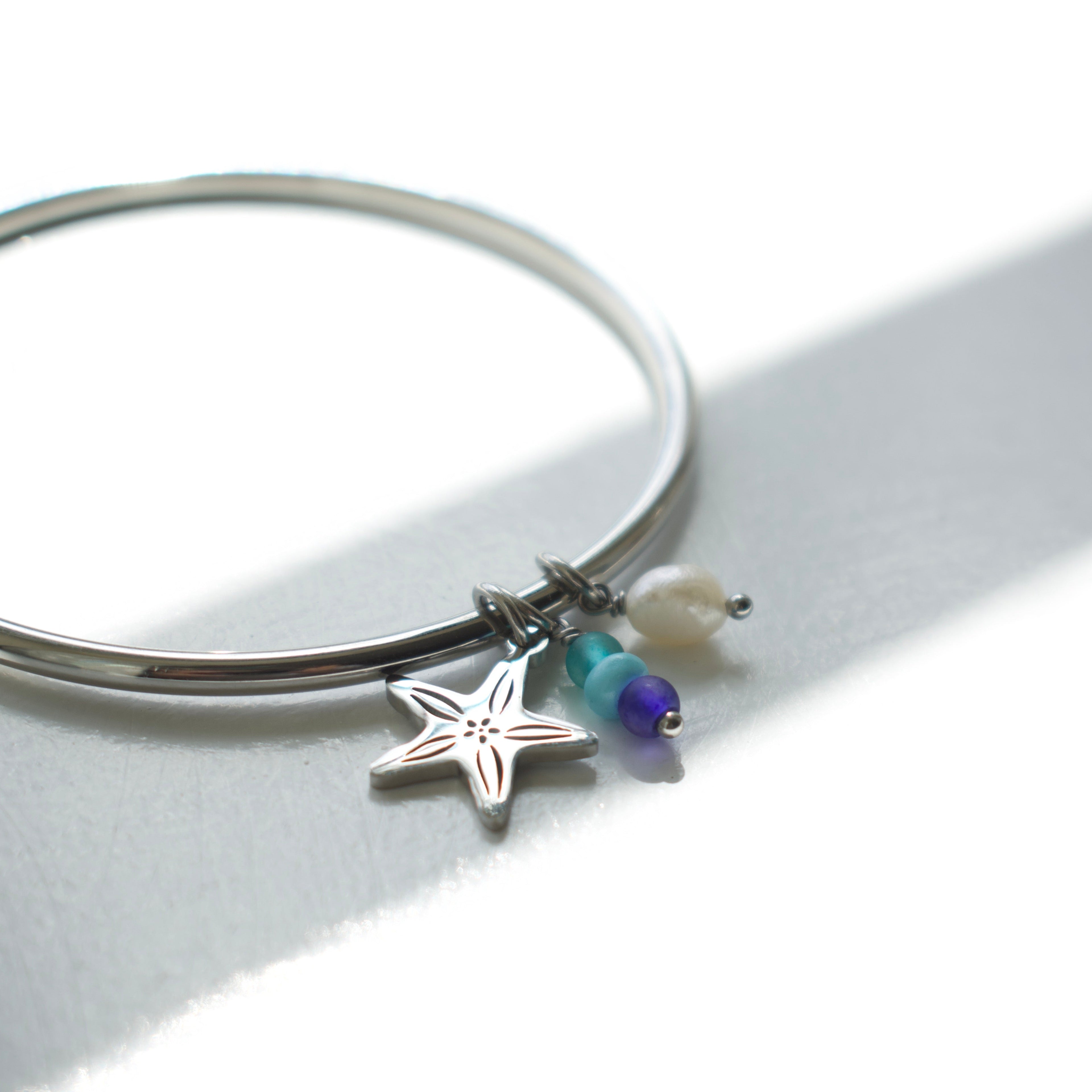 Silver Starfish Charm Bangle