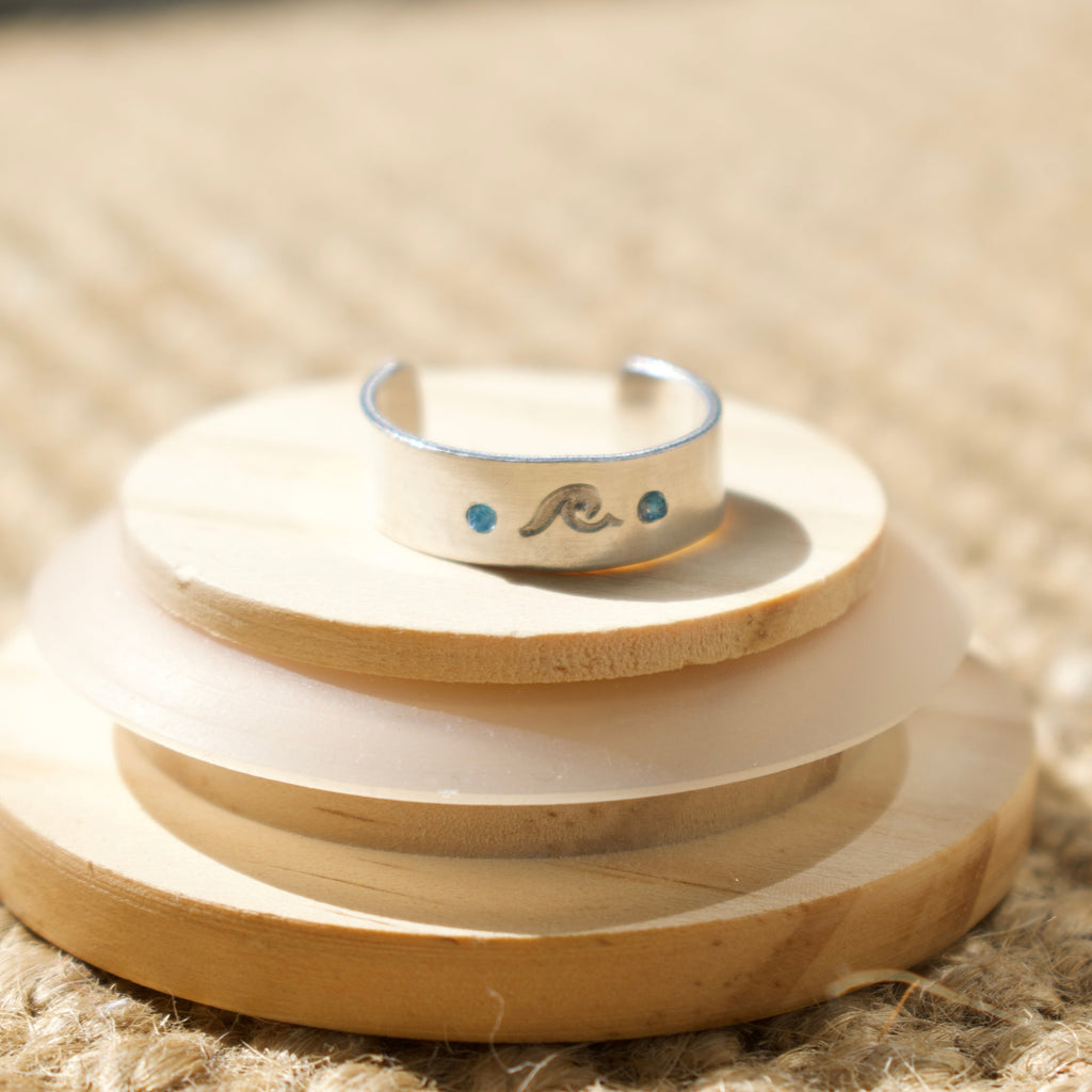 Silver Sparkly Wave Hand-Stamped Ring
